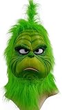 Christmas Grinch Mask Costume with Green Fur Cosplay Party Masquerade...