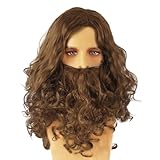 EUPSIIU Herrenperücke Perücke Bart Cosplay Perücke Retro Lang Braun...