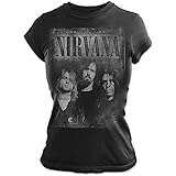 Nirvana Faded Faces Damen T-Shirt Schwarz Regular, Schwarz, M