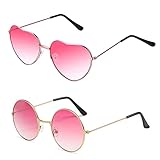 2pcs Herz Sonnenbrille Rund Hippie Gläser Neon Brille Pink Vintage...