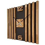 FLEXISTYLE Wanduhr groß aus Holz Lamellen SQ 60cm Holzoptik schwarz...