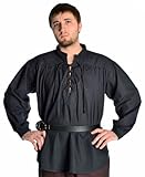 HEMAD Mittelalter Hemd Schnürhemd Stehkragen Hemd schwarz XL