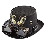 Steampunk-Hut mit Brillenflügeln, schwarzer Zylinder, Kopfumfang...