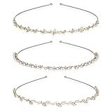 FANTESI 3er Pack Brautstirnband, Hellgold Hochzeit Haarband Kunstperle...