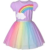 Mädchen Kleid Lila Kurzarm Regenbogen Tüll Rock Geburtstagsfeier Gr....