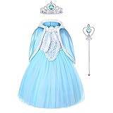 URAQT Mädchen Kostüm ELSA Kleid mit Umhang, Kinder Prinzessin Kleid...