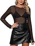 Tuopuda Damen Netz Oberteil Transparentes Shirt Sexy Langarmshirt...