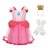 Lito Angels Prinzessin Peach Kostüm Kleid Verkleidung mit Krone und...