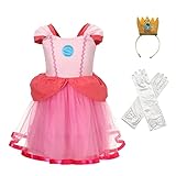 Lito Angels Prinzessin Peach Kostüm Kleid Verkleidung mit Krone und...