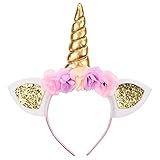 Balinco Einhorn Haarreifen, Gold Headband Haarreif mit Ohren, Haarband...