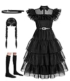 JMOCD Wednesday Addams Kleid Mädchen mit Wig Belt Socken,Addams...
