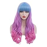Einhorn Perücke Bunt für Damen Rosa Lila Blau Lang Locken Perücken...