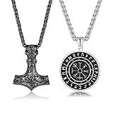 JeweBella 2 Stück Thors Hammer Halskette Wikinger Vegvisir Kette Set...