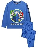 Super Mario Pyjamas Luigi Jungen Langarm Kinder Blue T-Shirt & Hose...