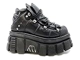 New Rock Tower M.106-C45 Lederstiefel mit Plattform, Schwarz , 39 EU