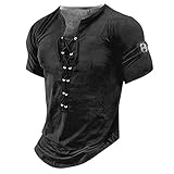 Tshirt Herren, Langarmshirt Herren Retro Henley Shirt V-Ausschnitt...