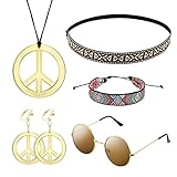 MIVAIUN 5 Pack Hippie Kostüm Set, Hippie Accessoires, 60er 70er 80er...