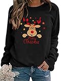 WIEIYM Weihnachtspullover Damen Sweatshirt Weihnachten Hirsch Druck...