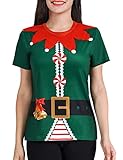 COSAVOROCK Damen Elfen Kostüm Weihnachtself T-Shirt Grün M