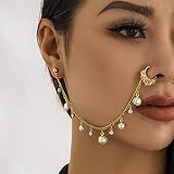 Inateannal Punk Nasenring Kette Perle Strass Quaste Baumeln Nasenring...