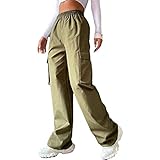 GOTOTOP Cargohose mit Hoher Taille, Lässige Einfarbige Hose, Damen,...