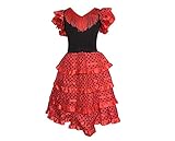 Amina Kleid für Mädchen, Flamenco, Sevillana, Rot, 8 Jahre