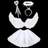 vamei Engelsflügel Weiß 60CM Engel Kostüm Kinder mit Halo Stirnband...