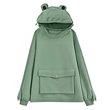 QI_LIANG Frosch Hoodie Süße Tops Damen Stitching Pocket Pullover...