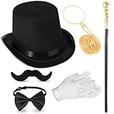 6 Stück Gentleman Kostüm Set Hut Zepter Lupe Halskette Fliege...