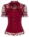 Damen Steampunk Spitzen Shirt Kurzarm Renaissance Spitzenshirt für...