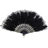 Mwoot Damen Fächer Feder, Embroidered Flower Marabou Feather Fan,...