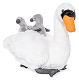 Uni-Toys - Schwan mit Babys - 24 cm (Höhe) - Plüsch-Vogel -...