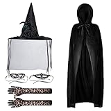 Kardition Halloween Kostüm Damen - 6 in 1 Set [Schwarzer], Hexe...