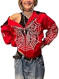 Minetom Damen Kapuzenpullover Spinne Print Zip Up Hoodie Langarm...