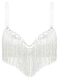 FEESHOW Damen Pailletten Quaste BH Bustier Push Up mit Strass Glitzer...