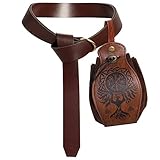 jerbro 2er Mittelalterlicher Kunstledergürtel + Leder Wikingertasche...