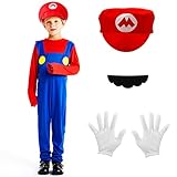 Mario Kostüm Kinder Erwachsene, Super Mario Kostüm mit Bodysuit...