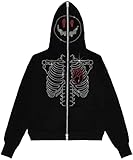OLIPHEE Herren Kapuzenpullover Übergroßes Hoodie Skeleton Druck Full...