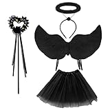 Engel Kostüm Damen Schwarz, TUTU-Rock, Engel Flüge, Heiligenschein...