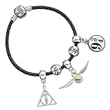 Harry Potter - Armband en Cuir + 3 Charmes + 2 Perlen - Plaqué Argent