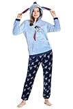 Disney Schlafanzug Damen Lang Stitch Pyjama Teenager (L, Blau Eeyore)