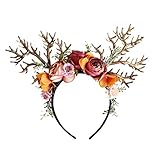 Amosfun Rentier Geweih Haarreif mit Blumen Weihnachten Haarschmuck...