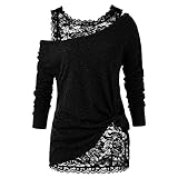 Spitzen Oberteile Damen Elegant Zweiteiliges Set Langarmshirt Pullover...