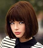 Perücke Braun Damen Bob mit pony kurzehaaren für die tägliche Party...