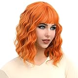 Colorful panda Orange kurze gewellte bob perücken mit Pony für...