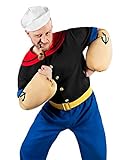 Popeye Comic Seemann Kostüm 6-teilig mit Hemd, Hose, Muskel-Armen und...