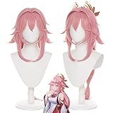 Lwiuentx Genshin Impact Cosplay Yae Miko Lange Hellrosa Perücke mit...