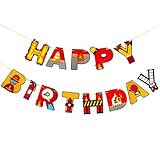 Oblique Unique® Happy Birthday Girlande Banner mit Feuerwehr Motiven...