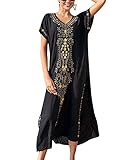 JENJON Damen Strandkleider Baumwolle Maxi Elegante Boho Sommer Lose...