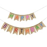 Happy Birthday Girlande, Geburtstag Leinenbanner, Geburtstagsdeko,...